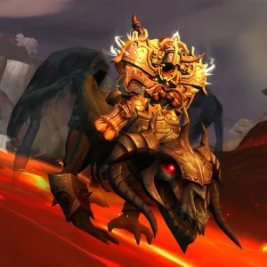 Character riding Sinful Gladiator Mount and wearing Plate Elite PvP Set