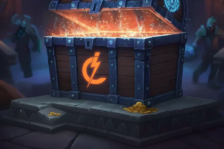 Buy WoW M+ Keys 12+6 Bundle – golden chest with multiple Mythic+ dungeons loot icons