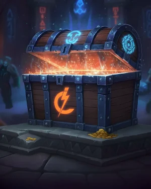 Buy WoW M+ Keys 12+6 Bundle – chest overflowing with Mythic+ reward loot