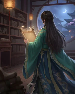 Buy Where Winds Meet Story Completion – character reading an ancient scroll in game