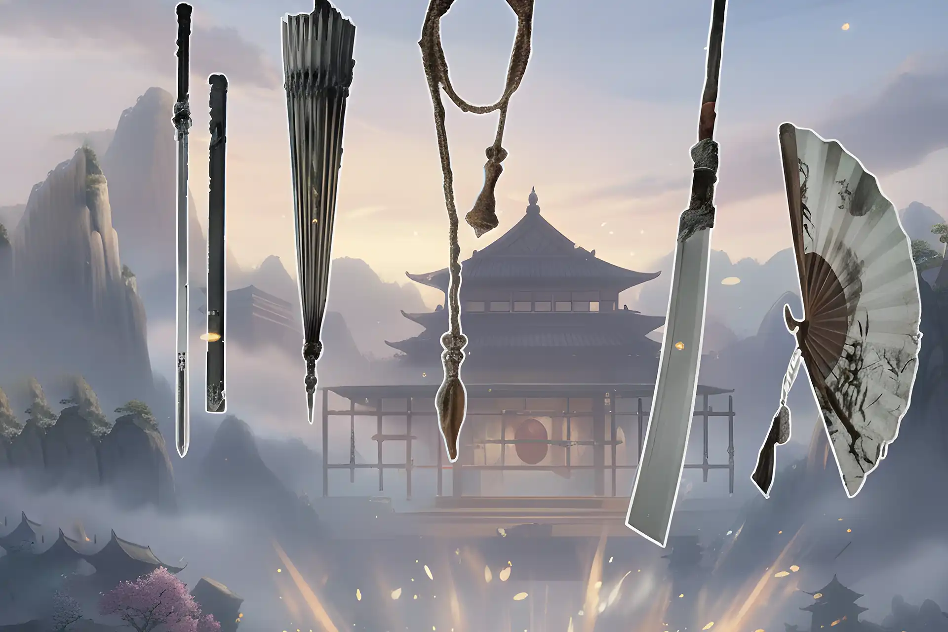 Buy Where Winds Meet Weapons Unlock Boost – close-up models of rare weapons from Where Winds Meet