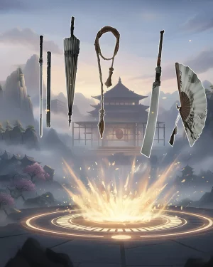 Buy Where Winds Meet Weapons Unlock Boost – in-game screenshot of multiple weapon models