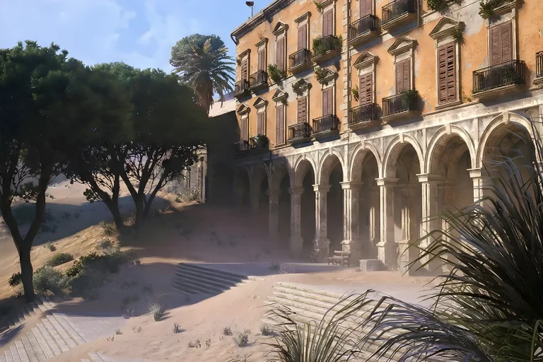 ARC Raiders Buried City raid zone artwork with abandoned city streets and desert surroundings