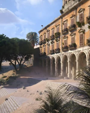 ARC Raiders Buried City Boost showing abandoned desert city with multi story buildings and urban raid environment