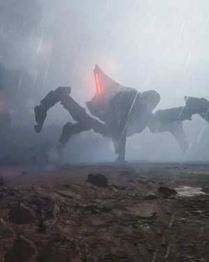 ARC Raiders Matriarch Kill showing massive spider like ARC boss with glowing red core in stormy battlefield
