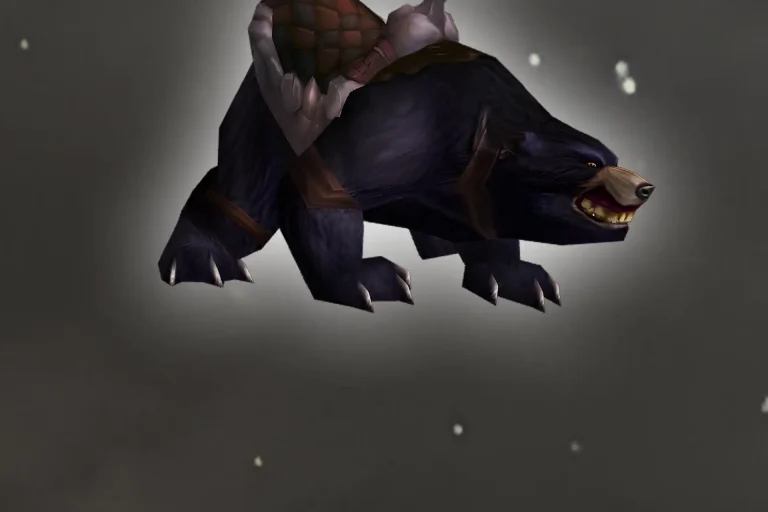 World of Warcraft Big Battle Bear mount with dark fur and armored saddle
