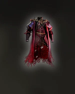 Buy PoE 2 Couture of Crimson – elegant red unique armour with flowing cape and ornate details