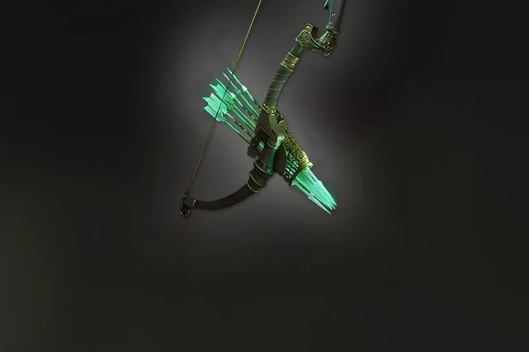 Path of Exile 2 Fairgraves’ Curse bow icon — an ornate bow with glowing green nock and spectral fire aura.