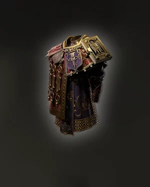 Buy PoE 2 Sacrosanctum unique armour – ornate ceremonial chest piece with gold and purple details