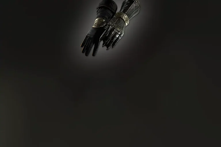 Buy PoE 2 Sine Aequo – ornate black gauntlets with gold trims and sharp metal fingertips