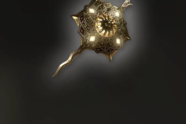 Detailed render of the Sunsplinter Shield in Path of Exile 2. Buy PoE 2 Sunsplinter item boost