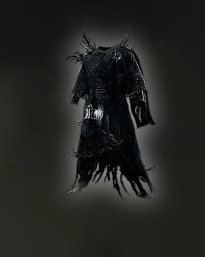 The Black Doubt Hexer’s Robe artwork from Path of Exile 2 — dark mage robe with eerie shadows and arcane detailing.