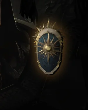 Buy Diablo 4 Herald of Zakarum Unique Shield icon showing golden gilded shield