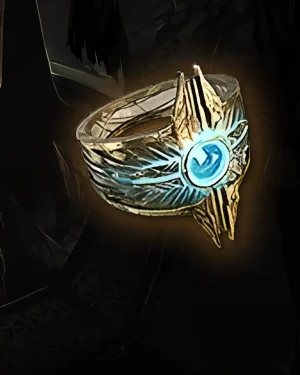 Buy Diablo 4 Seal of the Second Trumpet Unique Ring icon showing ornate silver band with blue gem