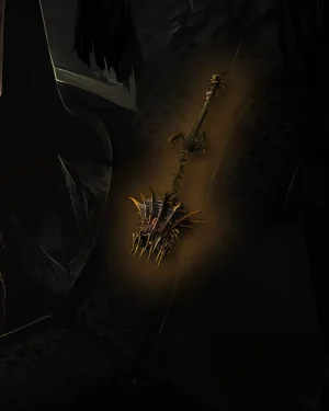 Buy Diablo 4 Sunbrand Unique Flail icon showing golden spiked sunburst mace