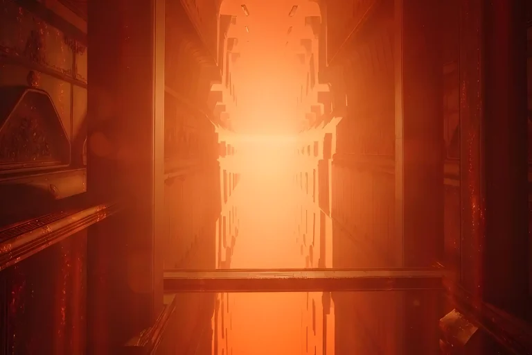 Massive red and orange architecture inside the Nightmare Realm, the unique environment explored in a Destiny 2 Duality Dungeon Carry.