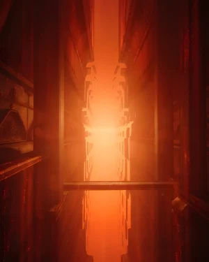 A glowing orange nightmare corridor inside the Mind of Calus, the setting for a Destiny 2 Duality Dungeon Carry to farm exotic loot.