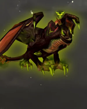 Feldrake mount from World of Warcraft TCG, glowing green drake with fel energy