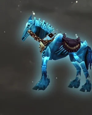 Ghastly Charger’s Skull mount from World of Warcraft glowing blue with skeletal horse design