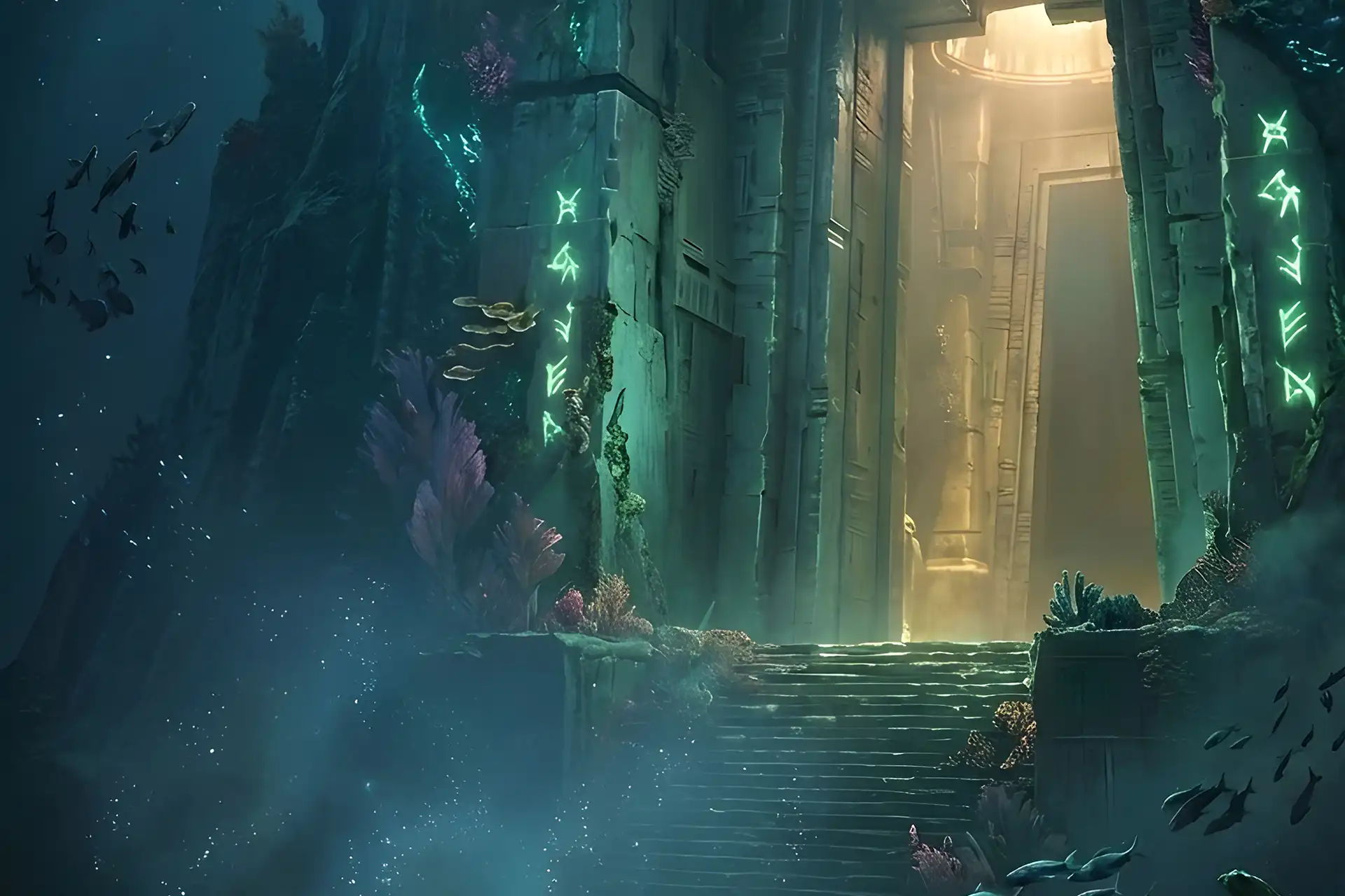 A fireteam of Guardians battling through a Lucent Hive ritual in the crushing depths of Titan's ocean, the environment explored in a Destiny 2 Ghosts of the Deep Carry.