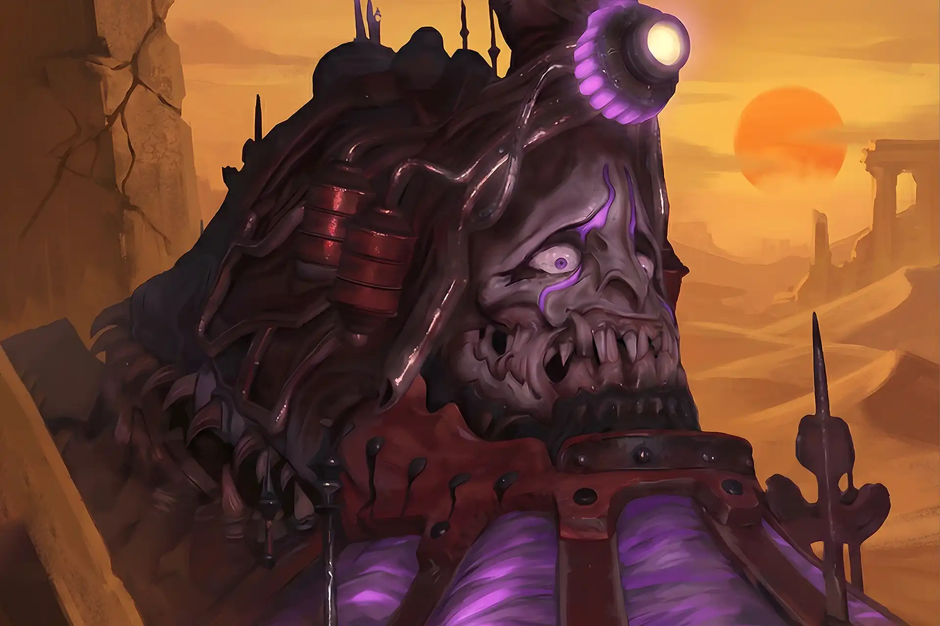 FFXIV Hell on Rails Extreme Boost featuring Doomtrain raid boss with purple energy and desert battlefield