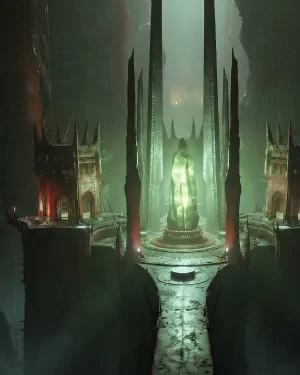 Destiny 2 Pit of Heresy Boost service image showing the glowing green Hive architecture in the Necropolis