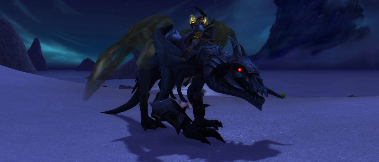 Sinful Gladiator's Soul Eater mount paired with a character wearing an Elite PvP Set in World of Warcraft
