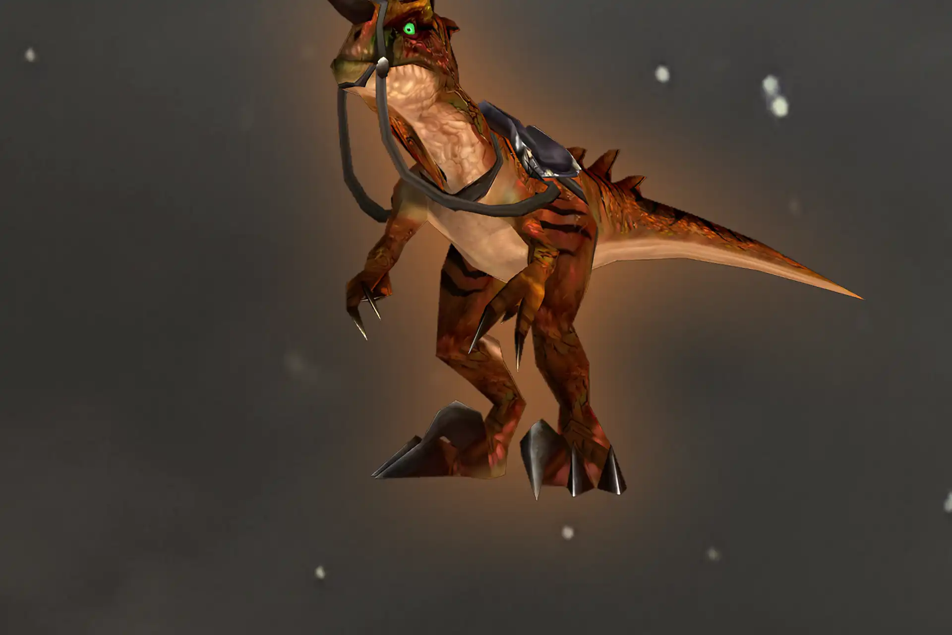 Rare Savage Raptor WoW mount with orange reptilian body and saddle from the Trading Card Game