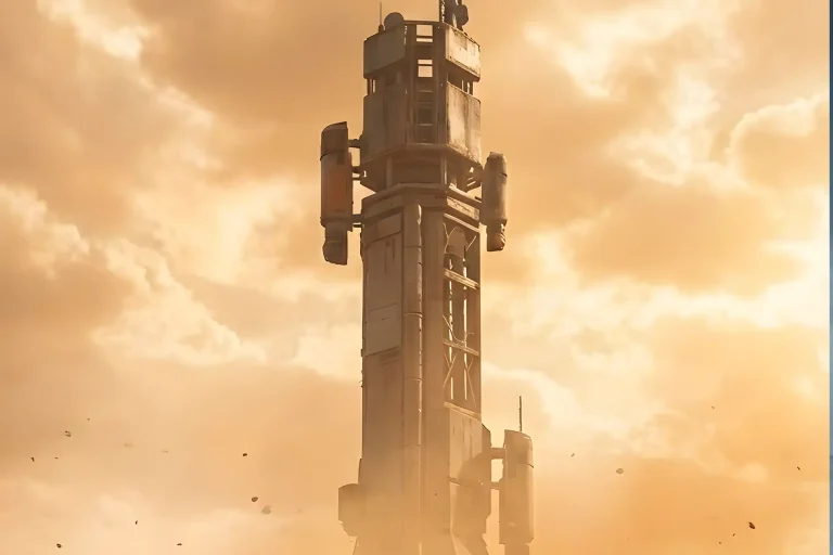 The towering Seraph Station structure rising from the dusty Martian landscape, the environment explored in a Destiny 2 Spire of the Watcher Carry.