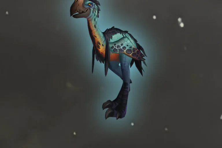 Rare Swift Shorestrider mount from World of Warcraft with vibrant blue and orange tallstrider design