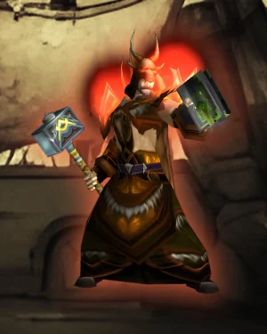 TBC Classic Honor Gear Service image showing a PvP-geared character holding weapons and wearing Burning Crusade Classic honor gear