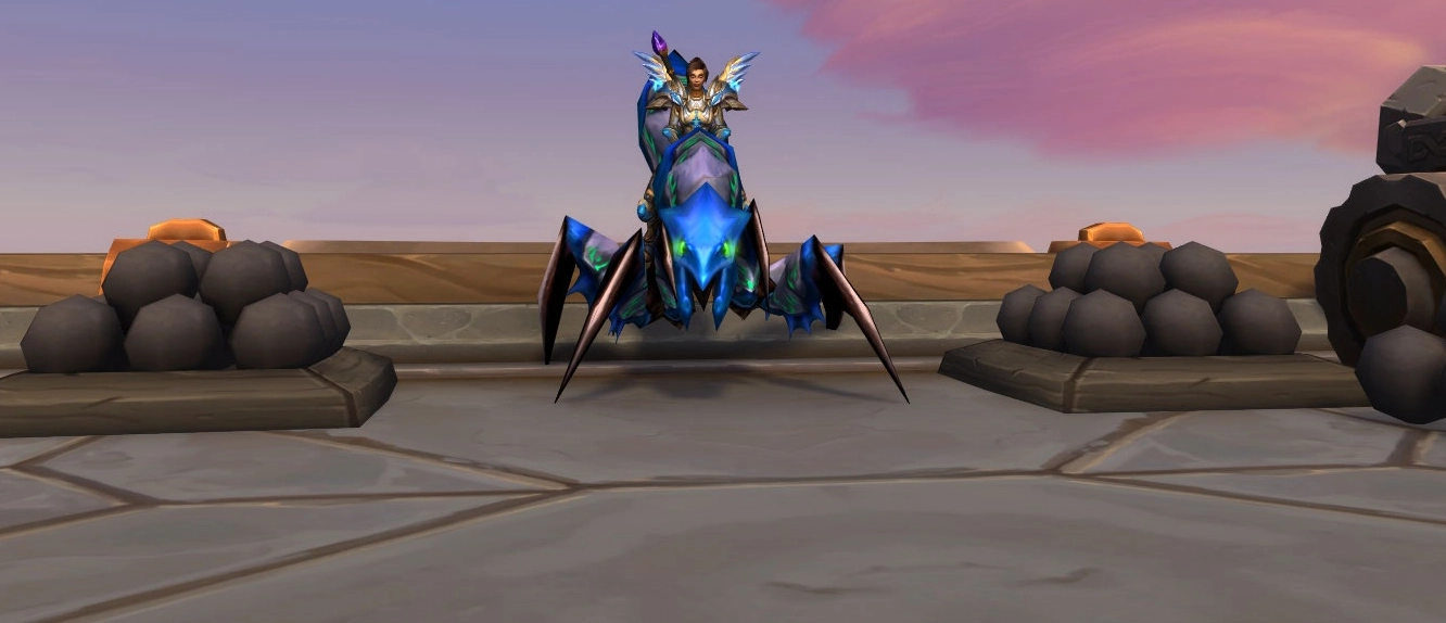 Holy Warrior Paladin wearing the MoP Challenge Mode Gold Set mounted on the Ultramarine Qiraji Battle Tank
