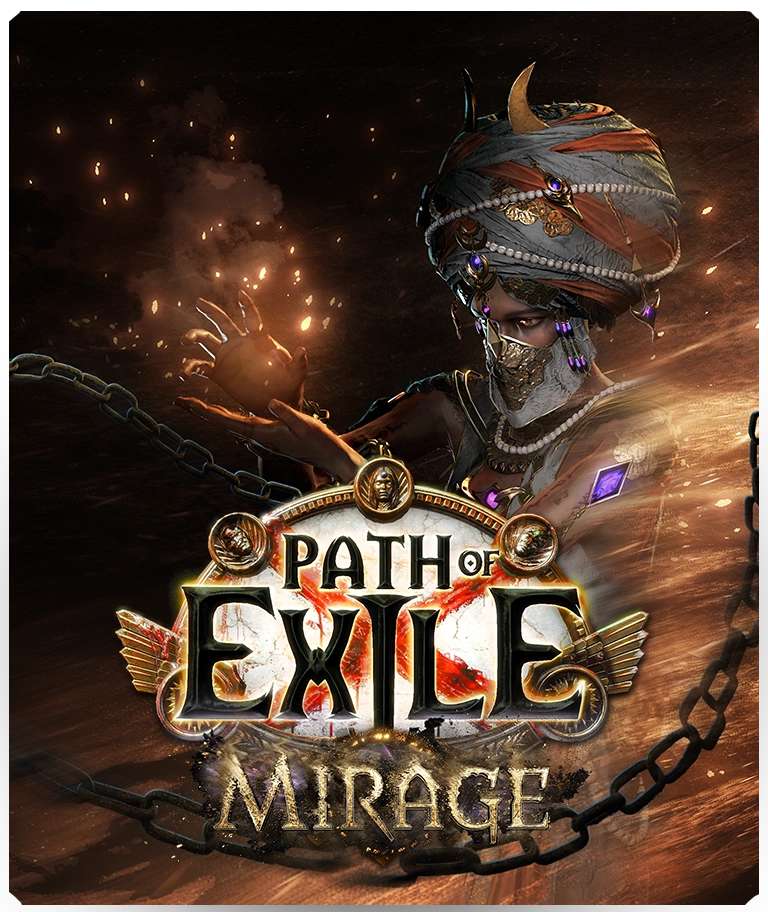 Path of Exile 1 Mirage patch artwork featuring spellcaster character