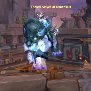Swift Spectral Tiger mount with Famed Slayer of Dimensius title in World of Warcraft