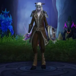 Character wearing great looking current gear with a stylish PvE transmog in World of Warcraft