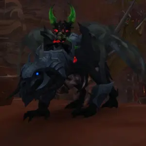 Unchained Gladiator's Soul Eater mount with Warglaives of Azzinoth Demon Hunter transmog in World of Warcraft