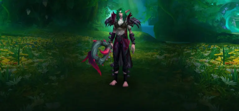 Character wearing great looking current gear with a stylish PvE transmog in World of Warcraft