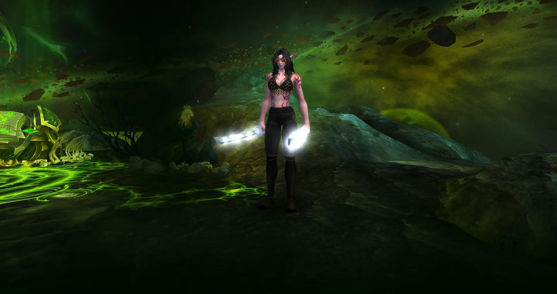 Character wearing great looking current gear with a stylish PvE transmog in World of Warcraft