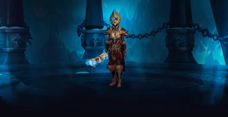 Character wearing great looking current gear with a stylish PvE transmog in World of Warcraft