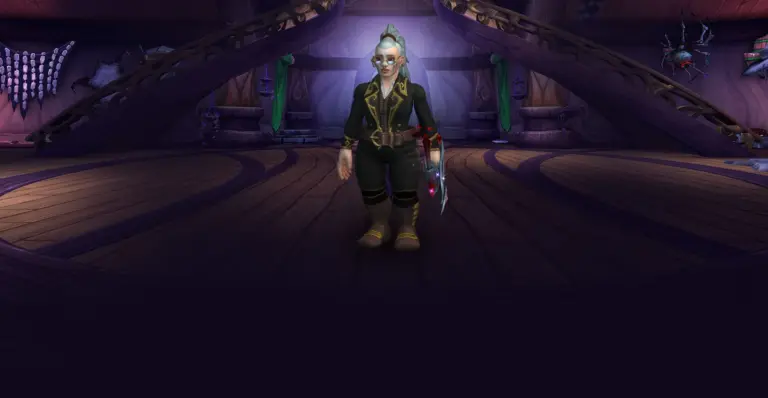 Character wearing great looking current gear with a stylish PvE transmog in World of Warcraft