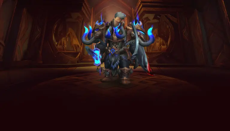 Character wearing great looking current gear with a stylish PvE transmog in World of Warcraft