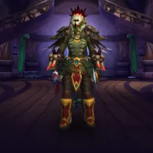 Character wearing great looking current gear with a stylish PvE transmog in World of Warcraft