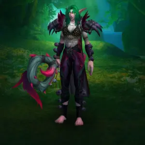 Character wearing great looking current gear with a stylish PvE transmog in World of Warcraft