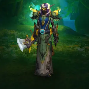 Character wearing great looking current gear with a stylish PvE transmog in World of Warcraft