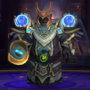 Character wearing great looking current gear with a stylish PvE transmog in World of Warcraft