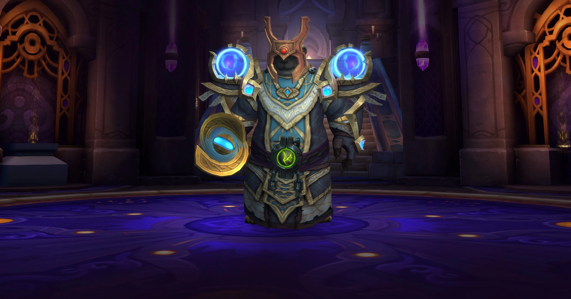 Character wearing great looking current gear with a stylish PvE transmog in World of Warcraft
