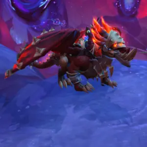 Crimson Gladiator's Drake mount earned by an S1 Dragonflight Gladiator in World of Warcraft