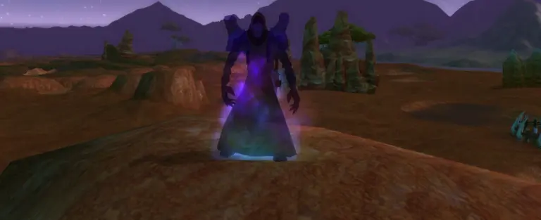 Full PvE Geared Priest in Shadow Form in World of Warcraft"