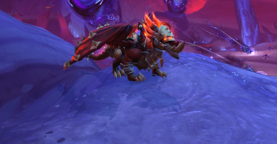 Crimson Gladiator's Drake mount earned by an S1 Dragonflight Gladiator in World of Warcraft