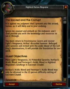 WotLK Classic The Sacred and the Corrupt Quest